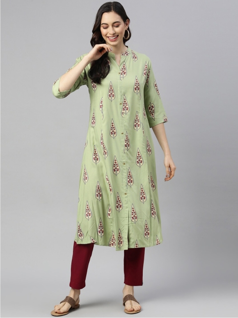 

GOLDSTROMS Women Green & Maroon Ethnic Motifs Printed Kurta