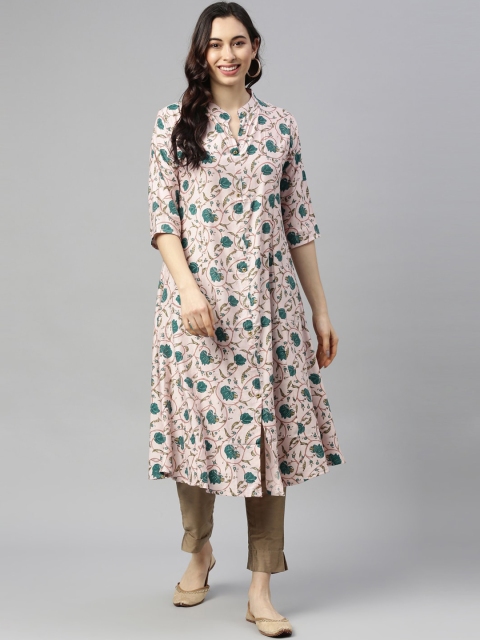 

GOLDSTROMS Women Green Floral Printed Kurta