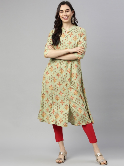 

GOLDSTROMS Women Green Floral Printed Kurta