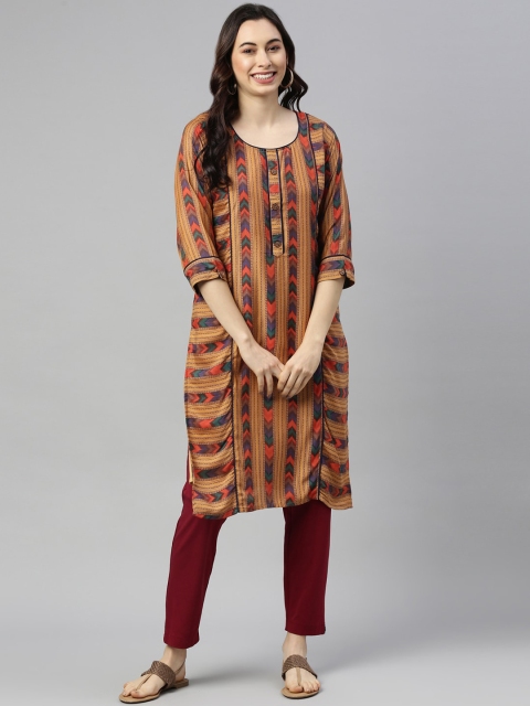 

GOLDSTROMS Women Mustard Yellow Printed Straight Kurta