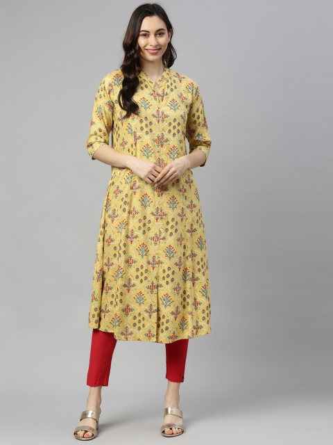 

GOLDSTROMS Women Yellow & Blue Ethnic Motifs Printed Kurta