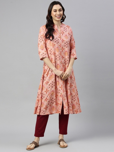 

GOLDSTROMS Women Peach-Coloured Ethnic Motifs Printed Kurta
