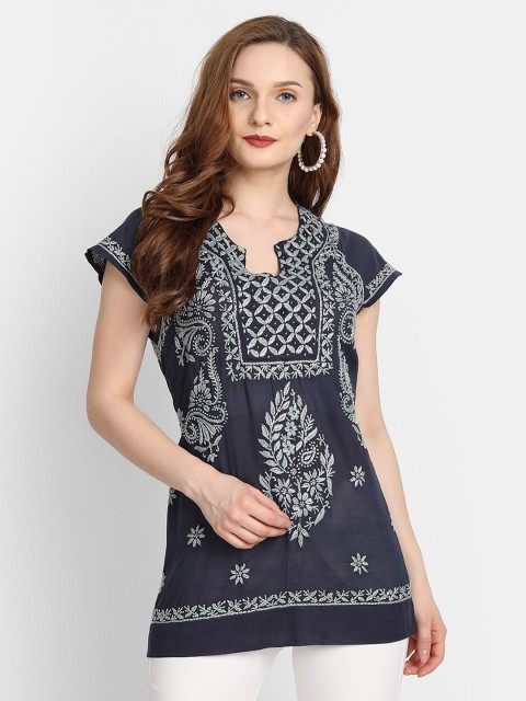 

HOUSE OF KARI Navy Blue & White Printed Tunic