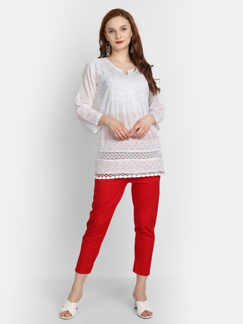 

HOUSE OF KARI White Chickenkari Embroidered Cotton Tunic