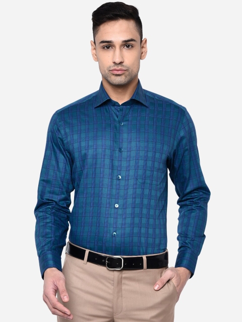 

METAL Men Blue Slim Fit Grid Tattersall Checks Checked Formal Shirt