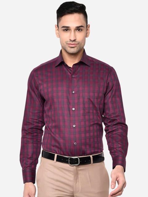 

METAL Men Purple Slim Fit Checked Pure Cotton Formal Shirt