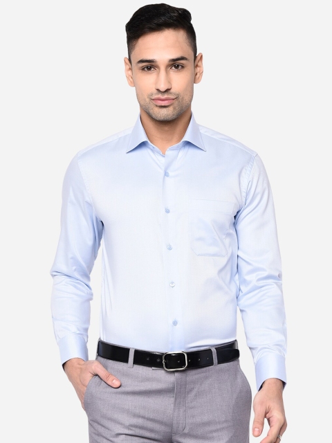 

METAL Men Blue Slim Fit Striped Pure Cotton Formal Shirt