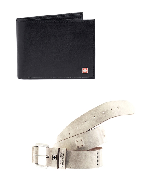 

SWISS MILITARY Men Multicoloured Leather Two Fold Wallet with Belt, Multi