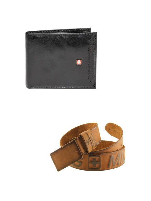 

SWISS MILITARY Men Brown Solid Leather Accessory Gift Set, Black
