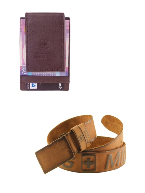 

SWISS MILITARY Men Brown Leather Wallet & Belt