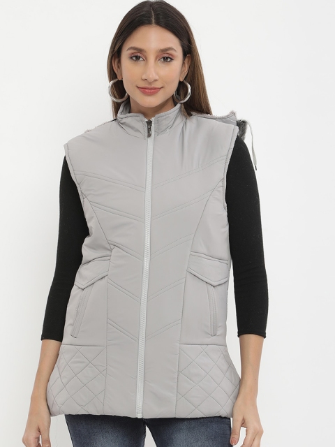 

V2 Value & Variety Woman Grey Geometric Lightweight Longline Padded Jacket