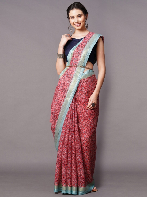 

Mitera Red & Blue Zari Linen Blend Saree