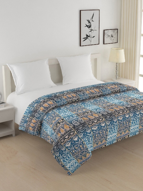 

SWAYAM Blue & Camel Brown Ethnic Motifs AC Room 150 GSM Double Bed Comforter