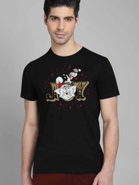 Free Authority Tom & Jerry Men Black Printed Pure Cotton T-shirt
