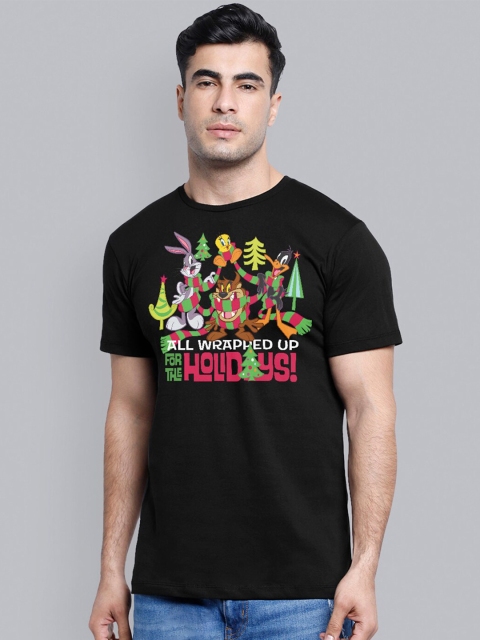 

Free Authority Men Black Typography Looney Tunes Printed T-shirt