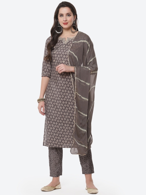 

Meena Bazaar Women Grey Printed Kurta & Trousers With Dupatta