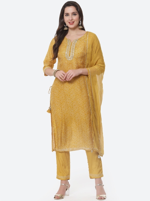 

Meena Bazaar Women Mustard Yellow Kurta & Trousers With Dupatta
