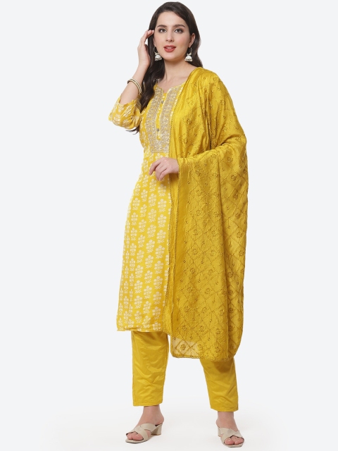 

Meena Bazaar Women Yellow Ethnic Motifs Printed Kurta with Trousers & Dupatta