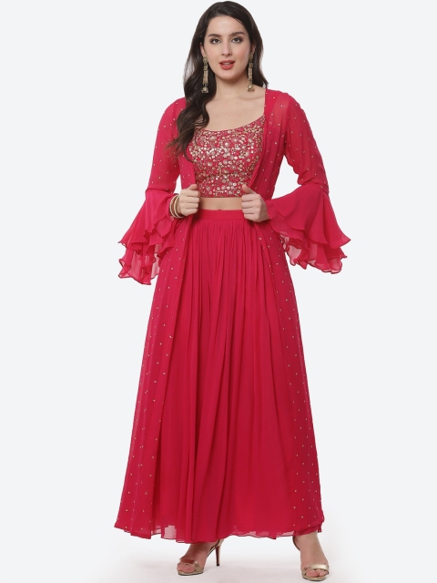 

Meena Bazaar Women Magenta Embroidered Kurta with Churidar