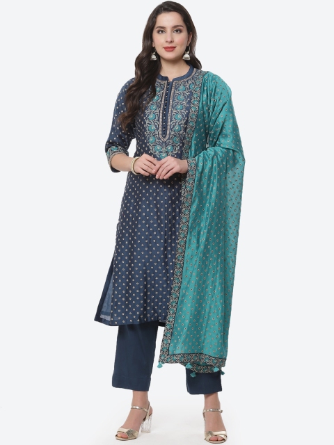 

Meena Bazaar Women Blue Empire Kurta with Trousers & With Dupatta