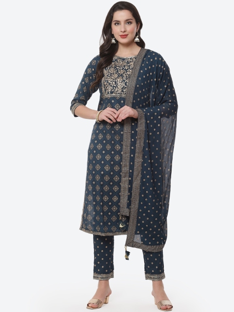 

Meena Bazaar Women Teal Ethnic Motifs Printed Kurta with Trousers & Dupatta
