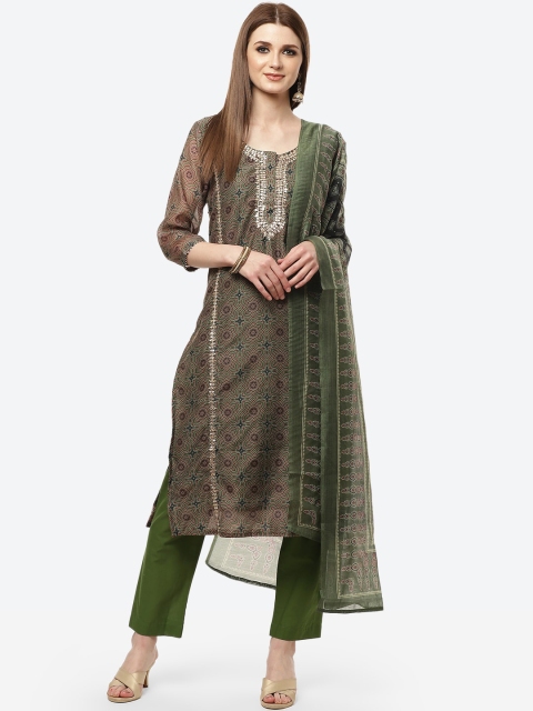 

Meena Bazaar Women Green Gotta Patti Kurta with Trousers & With Dupatta