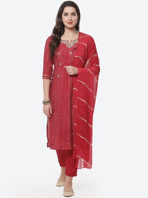 

Meena Bazaar Women Fuchsia Ethnic Motifs Printed Kurta with Trousers & With Dupatta