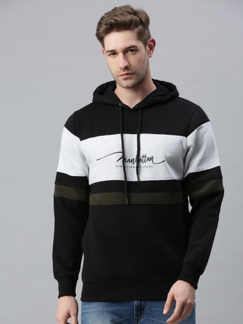 

SHOWOFF Men Black Colourblocked Hooded Sweatshirt