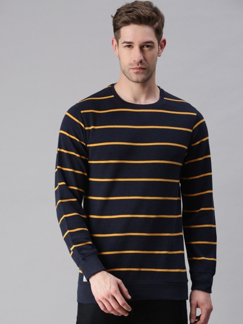 

SHOWOFF Men Navy Blue Striped Round Neck Sweatshirt