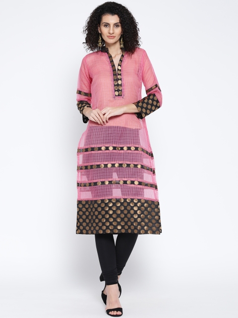 

Plume Women Pink Semi-Sheer Self-Checked Straight Kurta