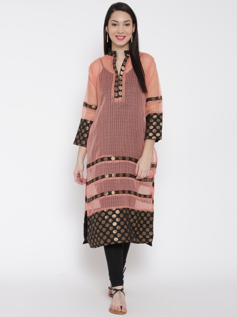 

Plume Women Peach Checked Woven Design Kurta