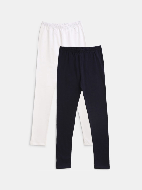 

YK Pack of 2 Girls White & Black Solid Full Length Leggings
