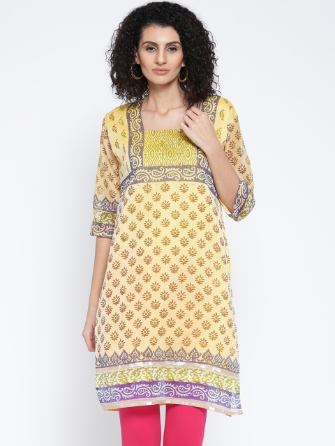 

Plume Women Beige Printed Straight Kurta