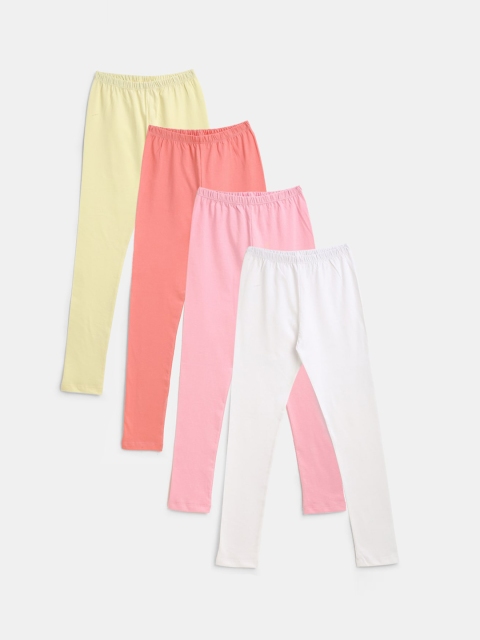 

YK Girls Pack of 4 Yellow & Peach Solid Leggings
