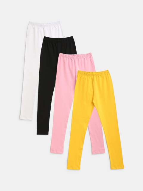 

YK Girls Pack of 4 White Black Pink & Yellow Leggings