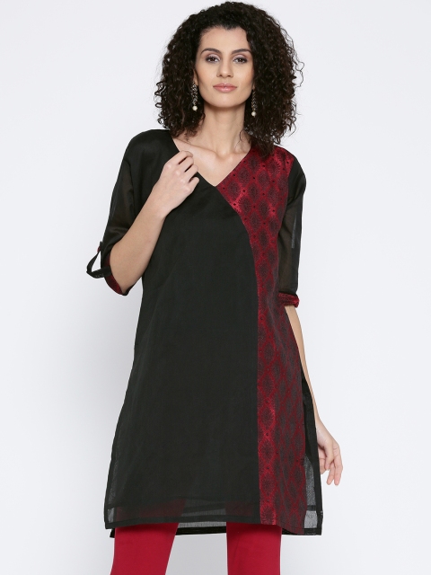 

Plume Women Black Woven Design Straight Kurta