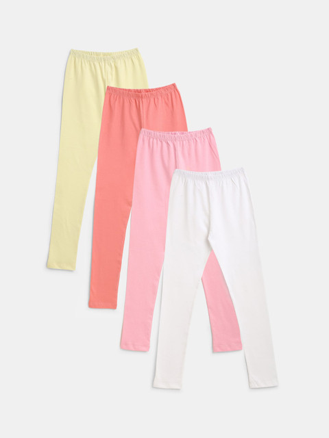 

YK Girls Pack of 4 Yellow & Peach Solid Leggings