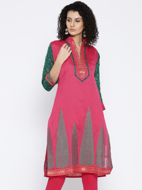 

Plume Women Pink Woven Design Straight Kurta