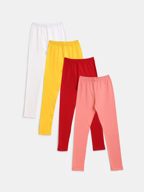 

YK Girls Pack of 4 Solid Leggings, White