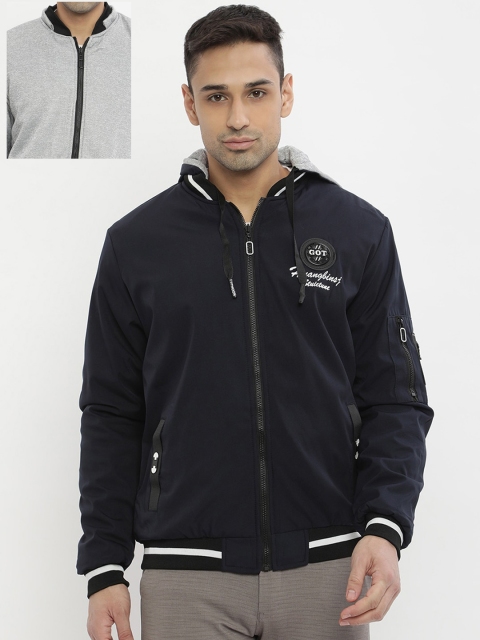

V2 Value & Variety Men Navy Blue Lightweight Bomber with Patchwork Jacket