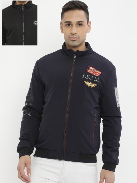 

V2 Value & Variety Men Navy Blue Floral Lightweight Bomber with Embroidered Jacket