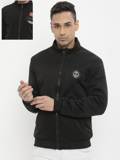 

V2 Value & Variety Men Black Floral Lightweight Longline Bomber with Embroidered Jacket