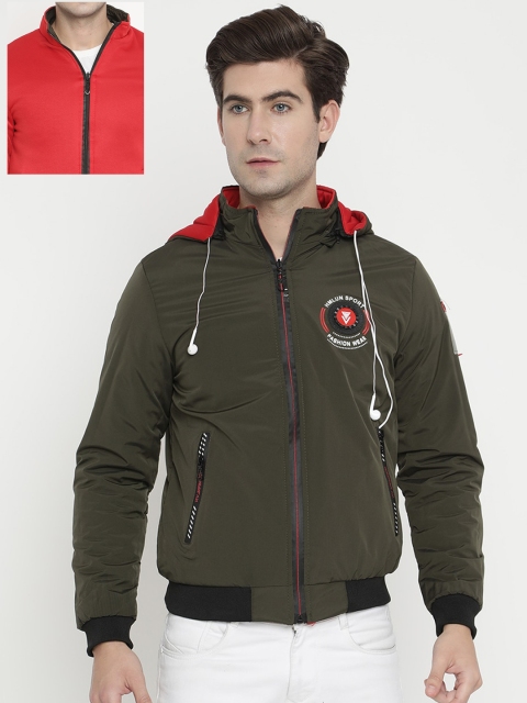 

V2 Value & Variety Men Green Red Colourblocked Lightweight Bomber Jacket