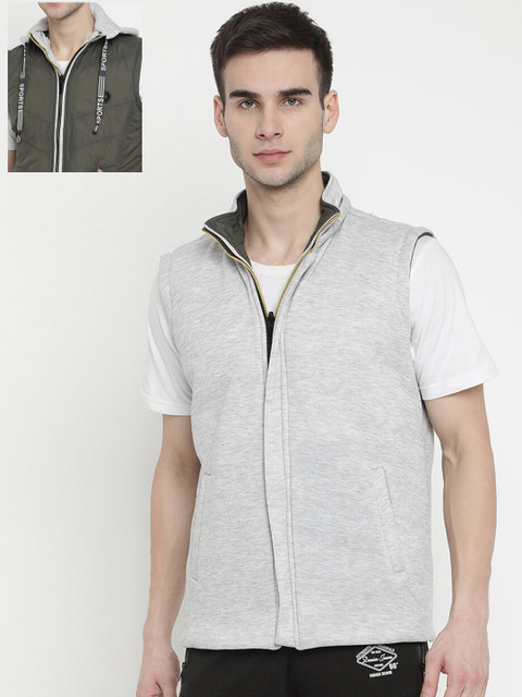 

V2 Value & Variety Men Olive Green & Grey Reversible Lightweight Padded Hooded Jacket