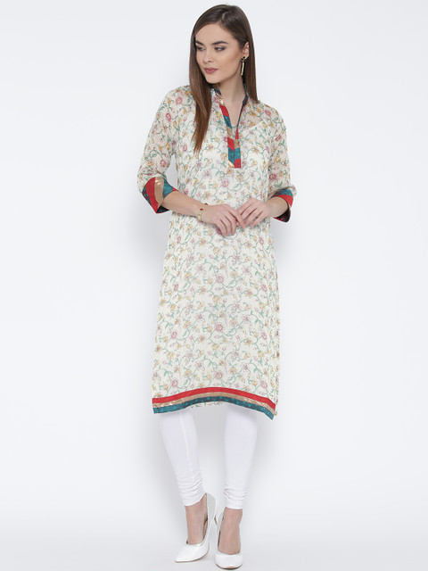 

Plume Women Off-White Floral Print Straight Kurta