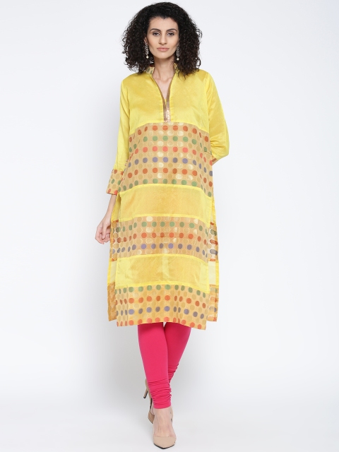 

Plume Women Yellow Chanderi Cotton Patterned Straight Kurta