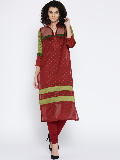 

Plume Women Maroon Woven Design Semi-Sheer Straight Kurta