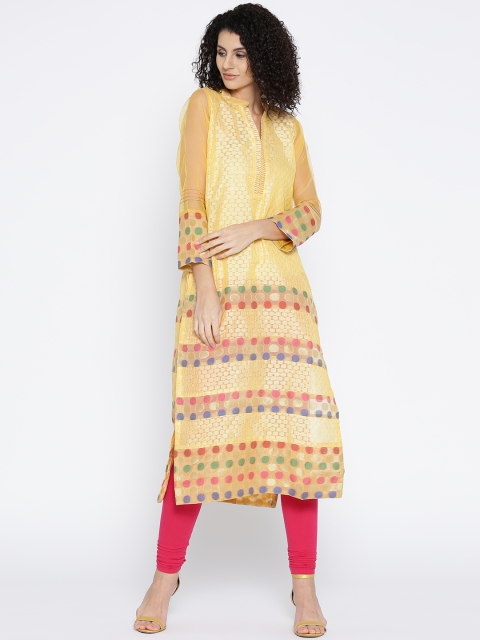 

Plume Women Yellow Woven Design Straight Kurta