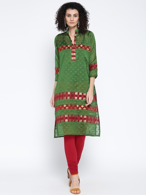 

Plume Women Green Woven Design Semi-Sheer Straight Kurta