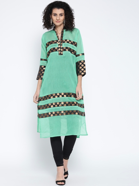 

Plume Women Green Woven Design Semi-Sheer Straight Kurta